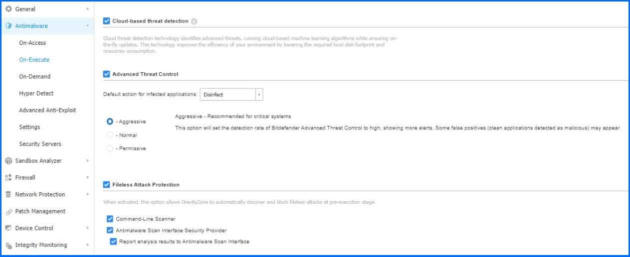 Fileless Attack Protection configuration