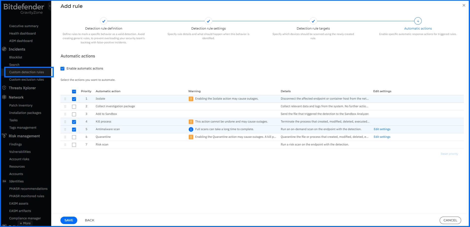 YARA rules automatic actions