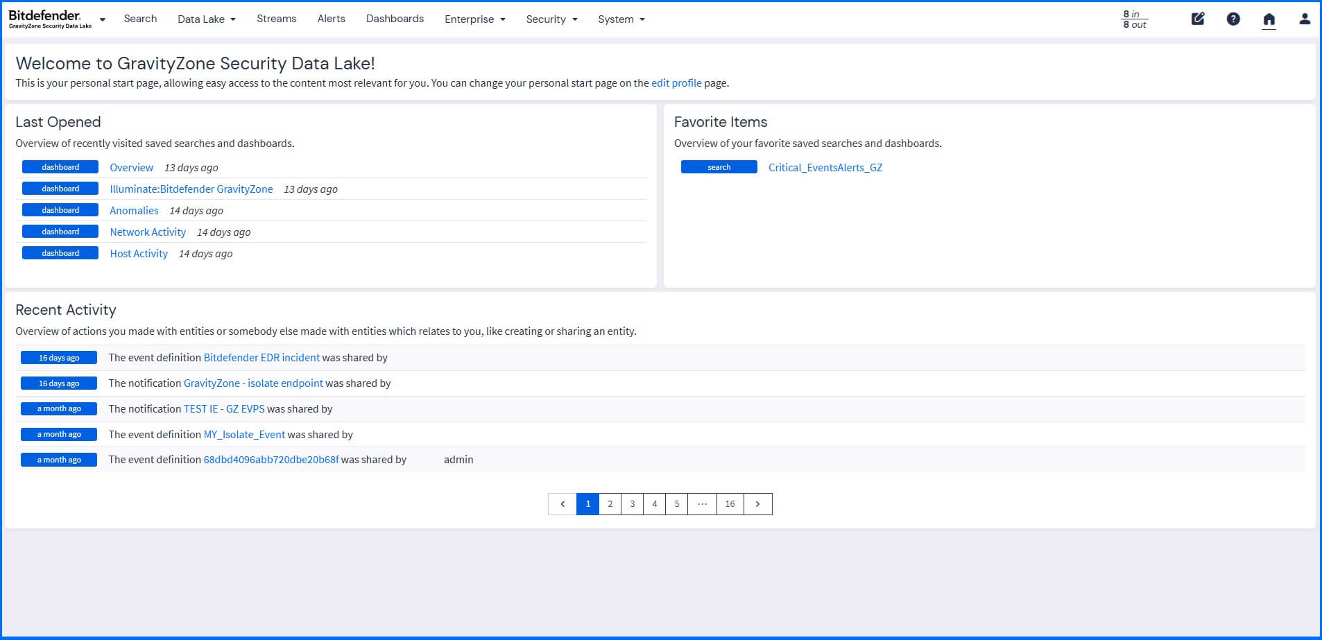 Security Data Lake Default Dashboard