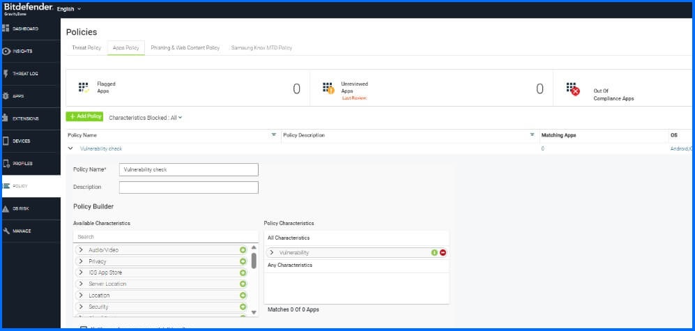Application Policy configuration