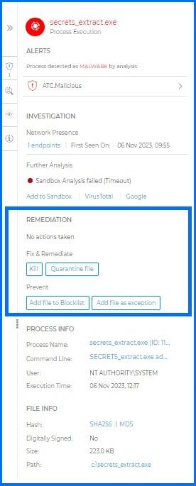 Bitdefender GravityZone Remediation section