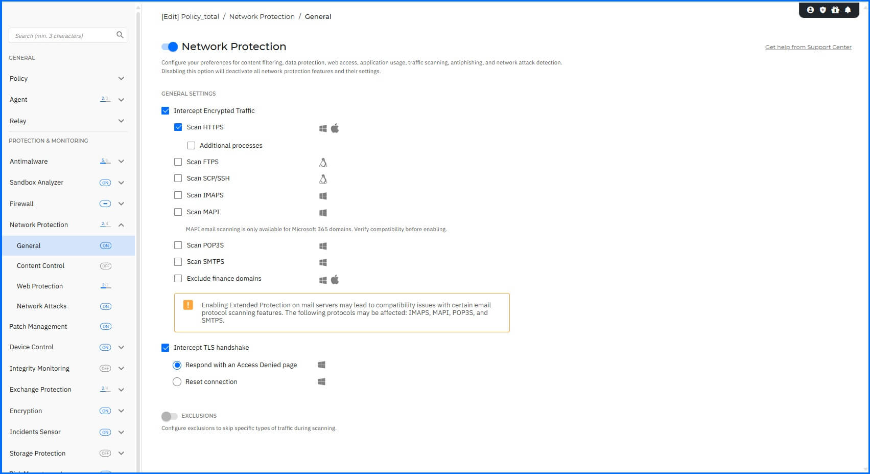 Network Protection policy configuration