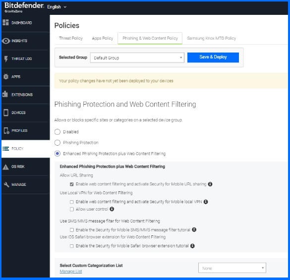 Phishing protection and Web Content filtering configuration