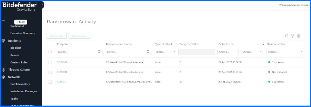 Ransomware Activity console