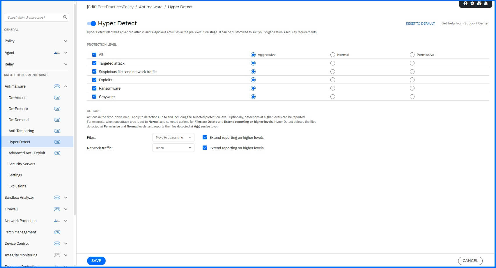 Best Practices - Policy Antimalware Hyper Detect Server