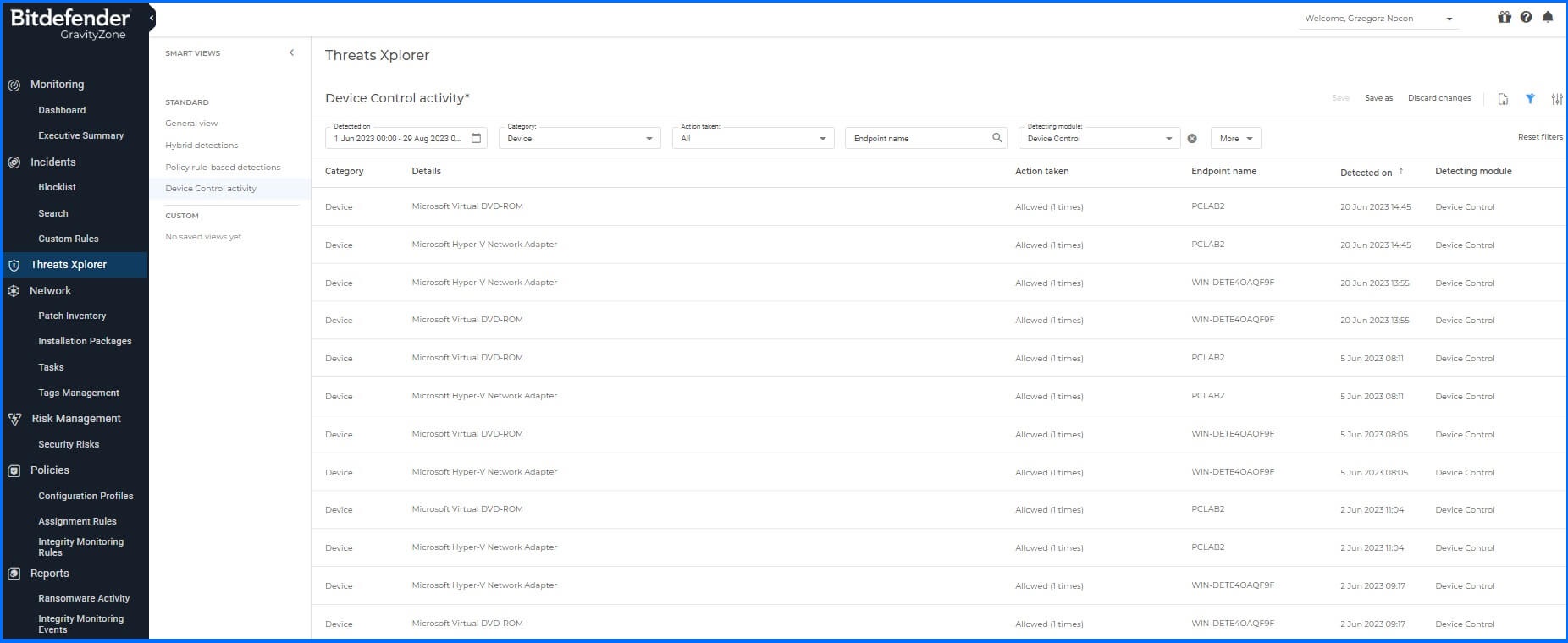 Device control activity